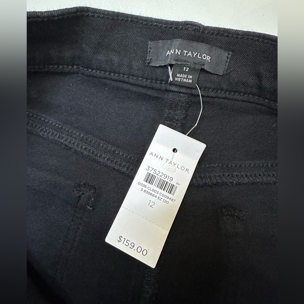 NWT Ann Taylor Sz 12 The Flare Crystal High Rise Embellished Black Denim Jeans - Picture 5 of 9